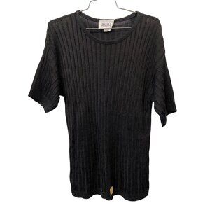 Vintage 90s Carly Blake Ribbed Short Sleeve Top Size XL Black Cozy Deadstock NEW